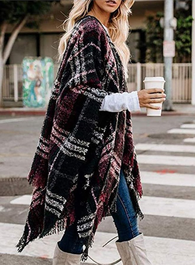 VIMPUNEC Plaid Poncho