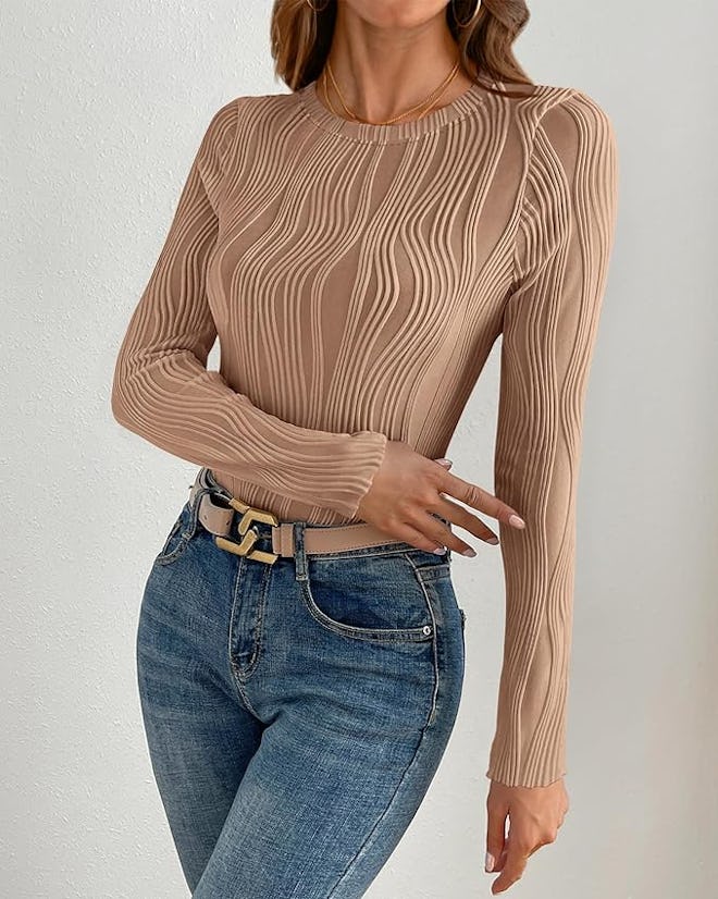 PRETTYGARDEN Textured Crewneck Top