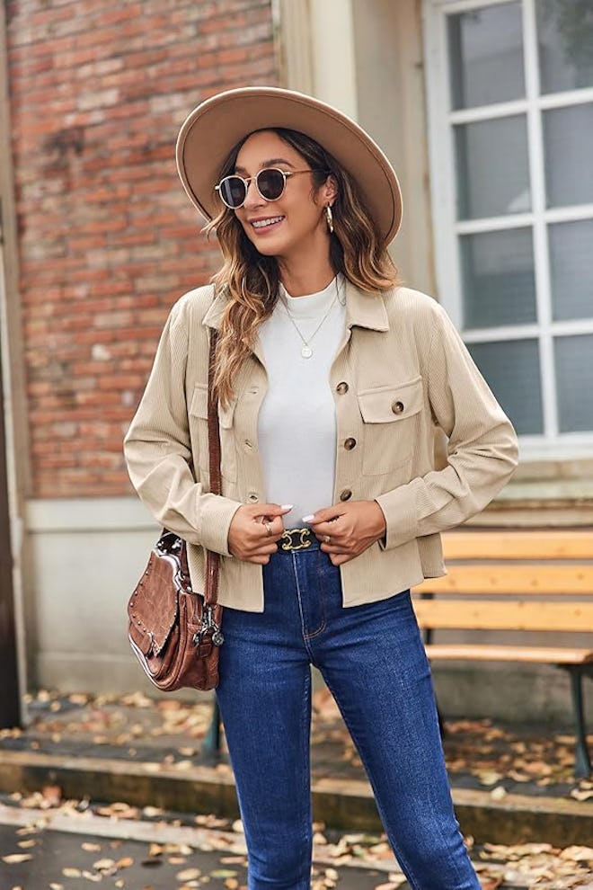 Zeagoo Cropped Corduroy Shacket